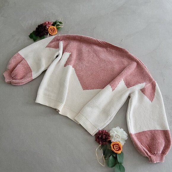 VICI Pink and Cream Vivianna Embelished Oversized Sweater with Pearls - Picture 6 of 8